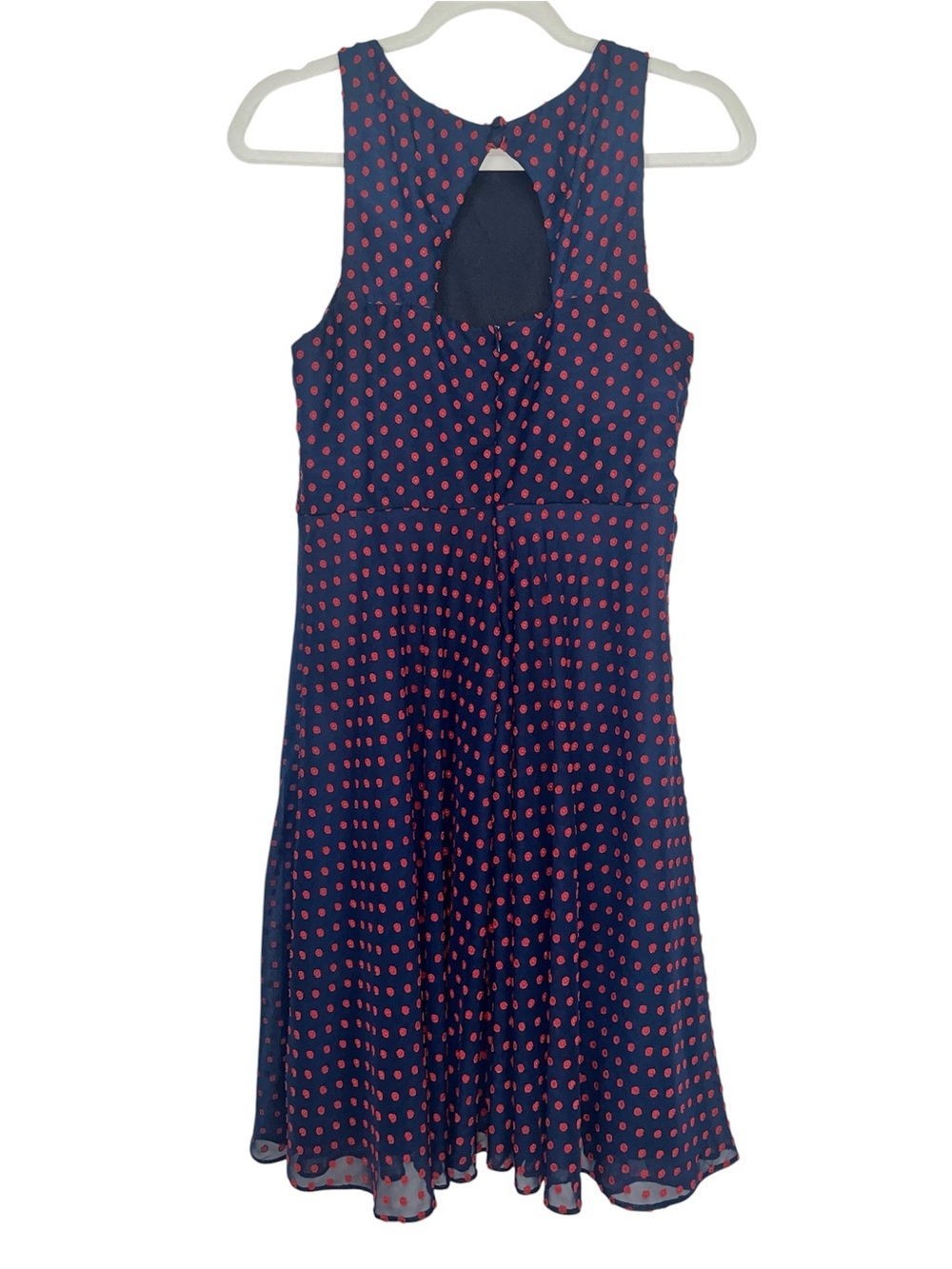 Eva Franco Anthropologie Maryann Navy Red Clip Dot Sleeveless Dress 8 Ruffle - Picture 5 of 14